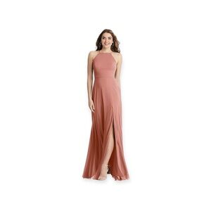 After Six Bridesmaid High Neck Chiffon Maxi w Front Slip in Desert Rose - Sz. 8